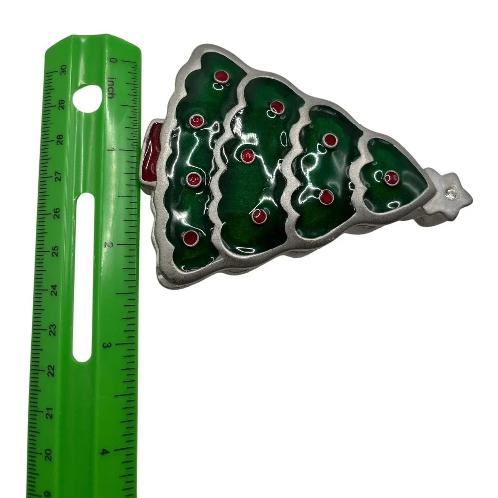 Christmas Tree Trinket Box Green Enamel Cast Metal Holiday Keepsake Gift Decor